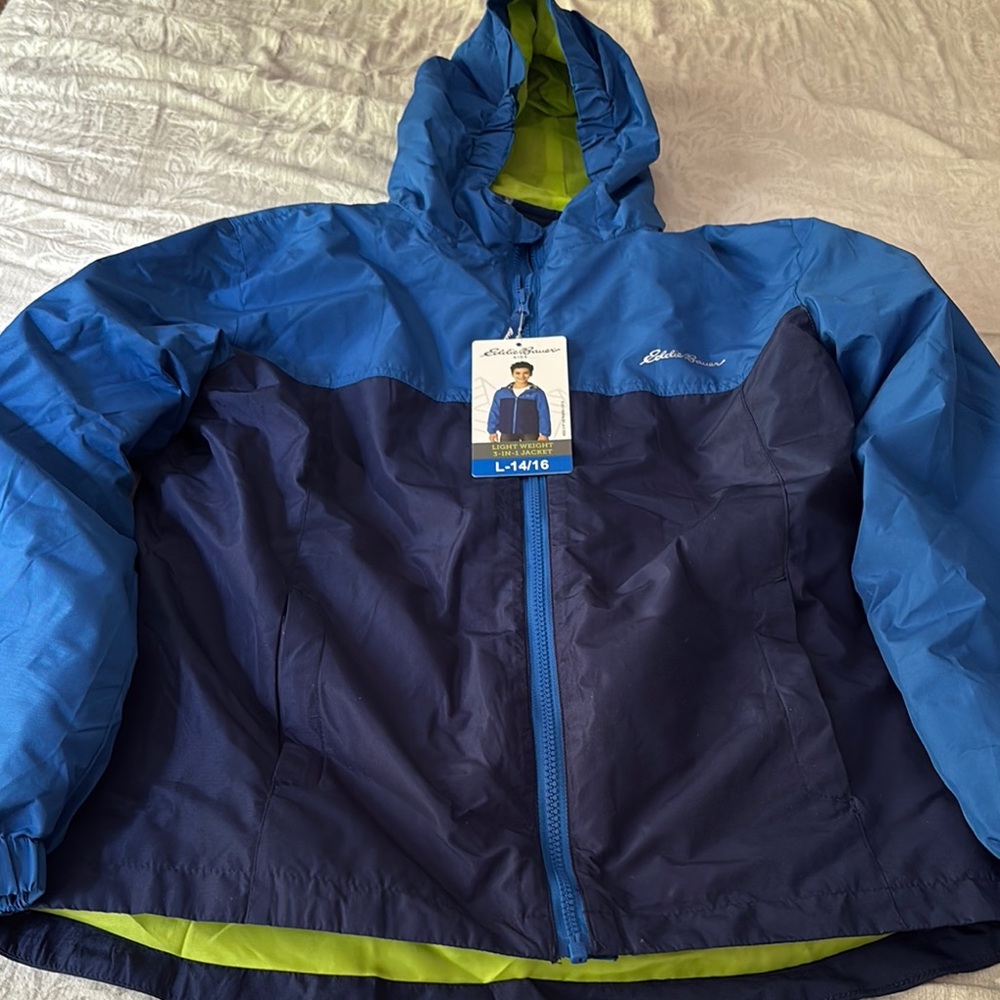 Eddie Bauer Blue Raincoat Water-Resistant Hooded Design